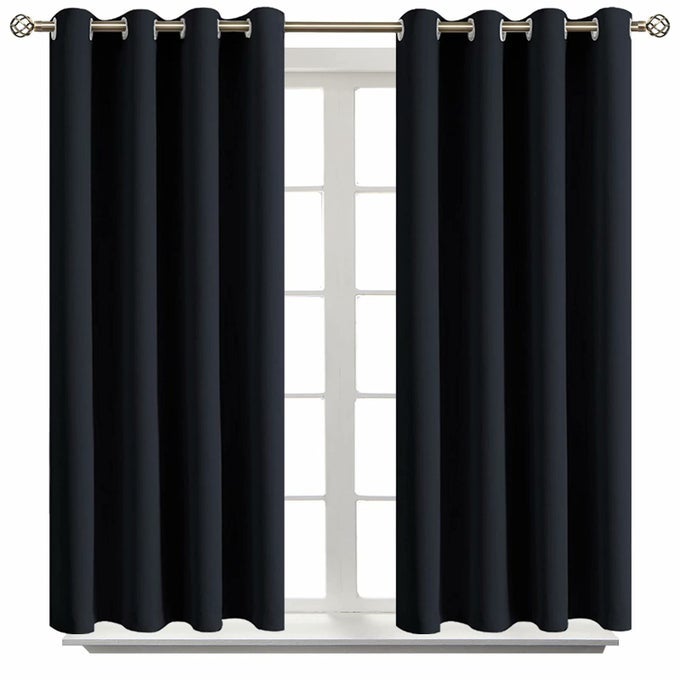 BLACKOUT CURTAINS FOR LIVING ROOM GROMMET THERMAL INSULATED ROOM DARKENING CURTAINS FOR BEDROOM SET OF 2 PANELS 52 X 45 INCH BLACK