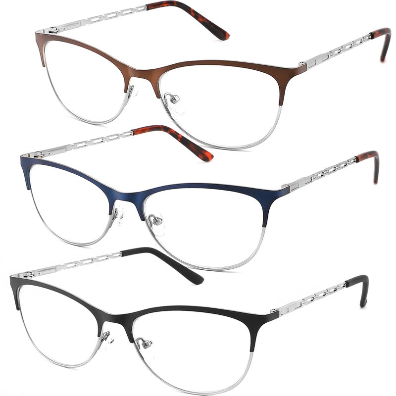 HOTJOJO 3 Pack Reading Glasses for Women Blue Light Blocking  Metal Womens Computer Spring Hinge Readers Glass  Cateye Full Frame Eyeglasses  Anti Blue Ray Reduce Eye Strain Glare(200 Magnification Strength) - Image 1