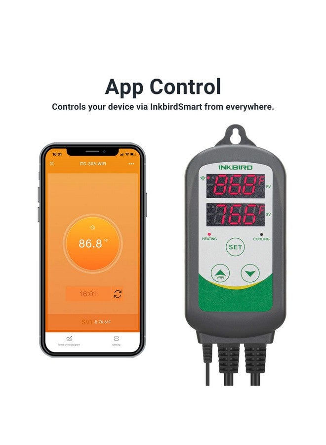 INKBIRD Wifi Itc308 Digital Temperature Controller Aquarium Thermostat For Aquarium Heater And Cooler, With Waterproof Sensor. - Image 4