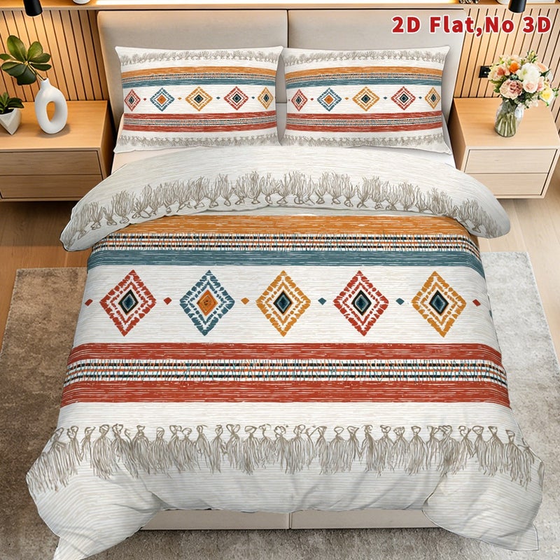 2D Flat 2/3pcs Bohemian Duvet Cover Set Available in Queen, King, And Full Sizes. This Bohemian Bedding Features a Stylish And Breathable Design, Including a Soft Printed Duvet Cover And 1 Or 2 Pillowcases. Perfect for Spring - Image 3