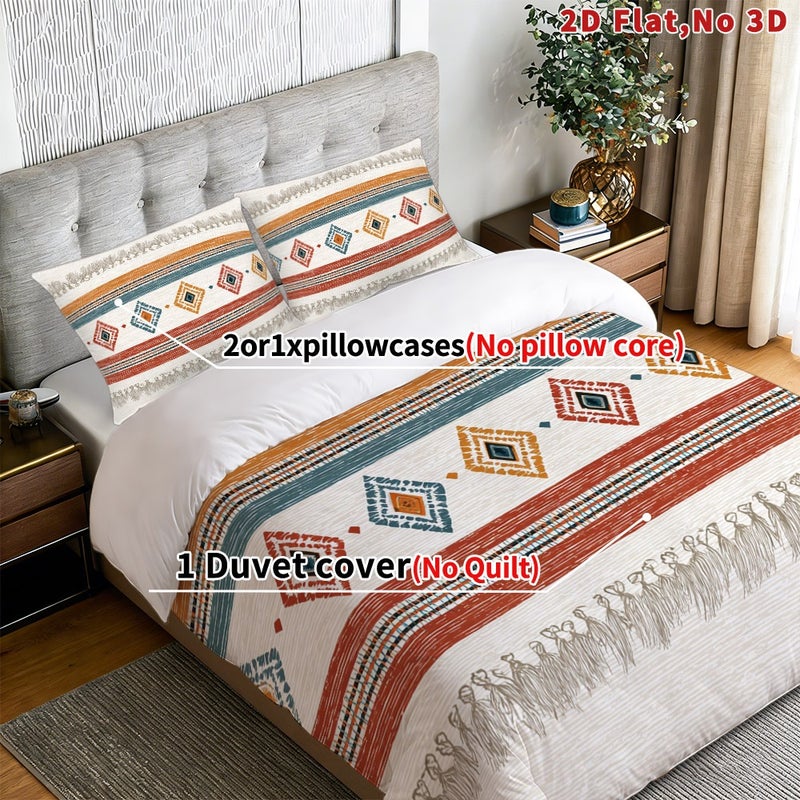 2D Flat 2/3pcs Bohemian Duvet Cover Set Available in Queen, King, And Full Sizes. This Bohemian Bedding Features a Stylish And Breathable Design, Including a Soft Printed Duvet Cover And 1 Or 2 Pillowcases. Perfect for Spring - Image 4