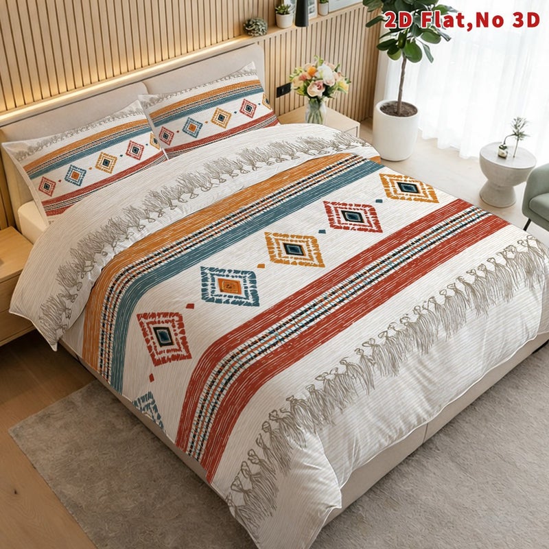 2D Flat 2/3pcs Bohemian Duvet Cover Set Available in Queen, King, And Full Sizes. This Bohemian Bedding Features a Stylish And Breathable Design, Including a Soft Printed Duvet Cover And 1 Or 2 Pillowcases. Perfect for Spring - Image 2