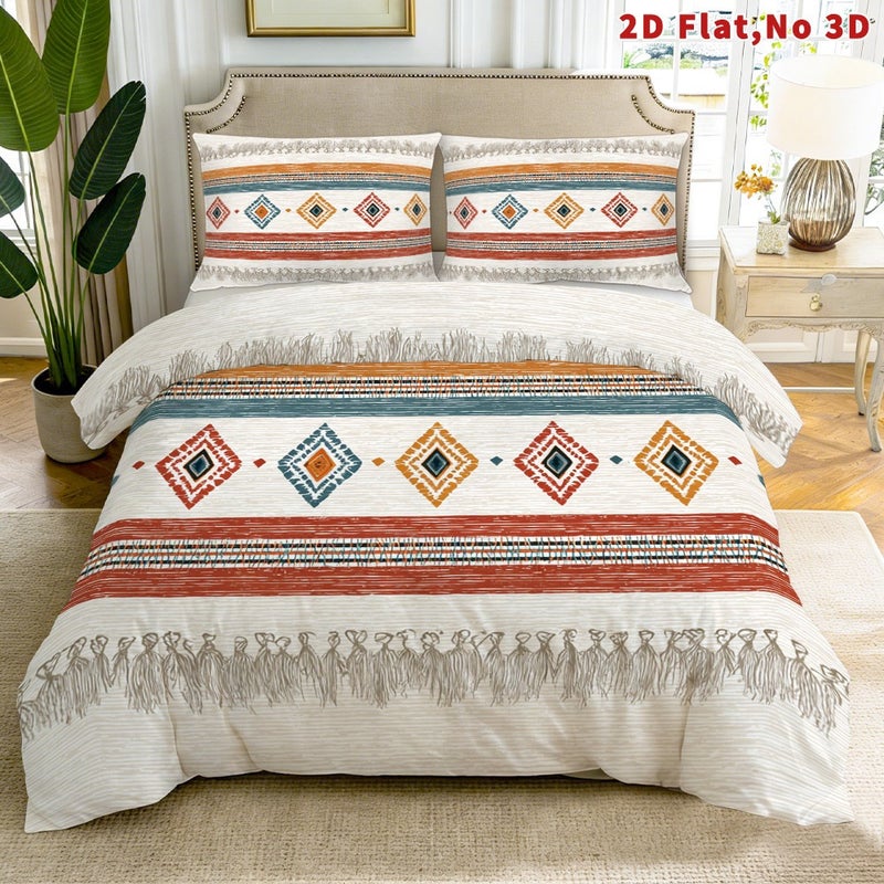 2D Flat 2/3pcs Bohemian Duvet Cover Set Available in Queen, King, And Full Sizes. This Bohemian Bedding Features a Stylish And Breathable Design, Including a Soft Printed Duvet Cover And 1 Or 2 Pillowcases. Perfect for Spring - Image 5