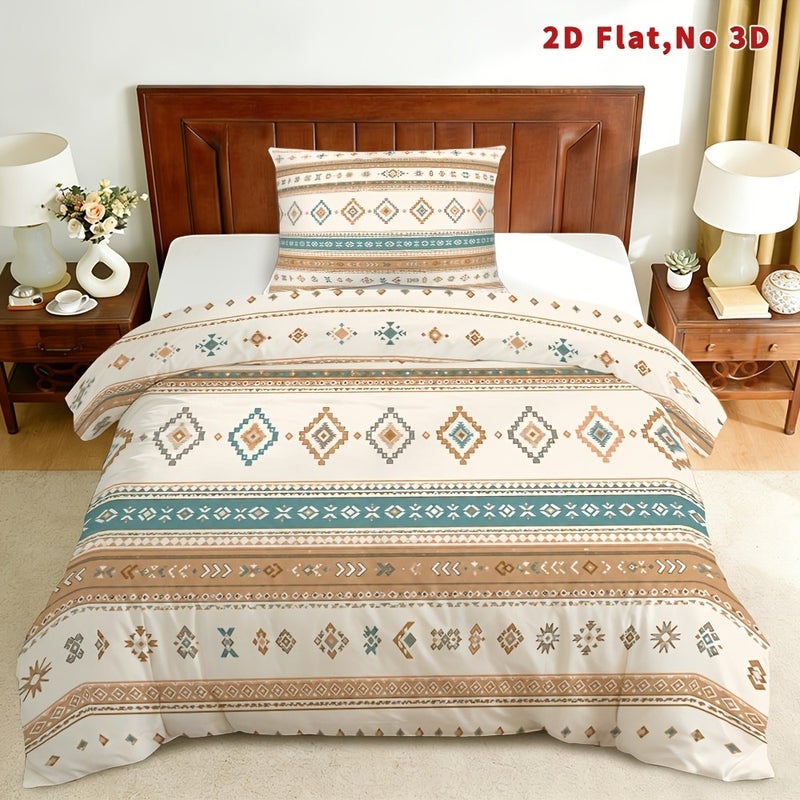 2D Flat 2/3pcs Bohemian Duvet Cover Set Available in Queen, King, And Full Sizes. This Bohemian Bedding Features a Stylish And Breathable Design, Including a Soft Printed Duvet Cover And 1 Or 2 Pillowcases. Perfect for Spring - Image 1