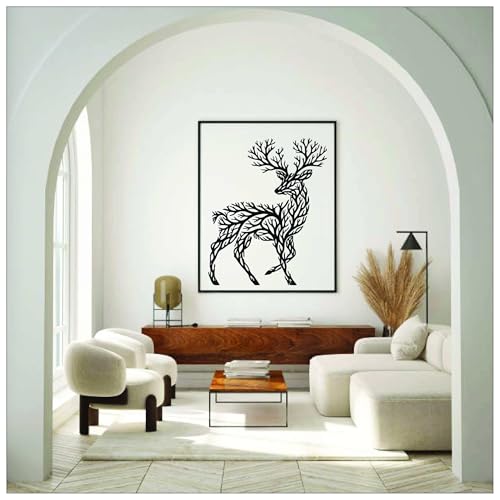 Saifix Metal Wall Art Black Sculptures | Modern Wall Hanging Home Decoration | Living Room, Bedroom & Office Décor (Deer) - Image 2