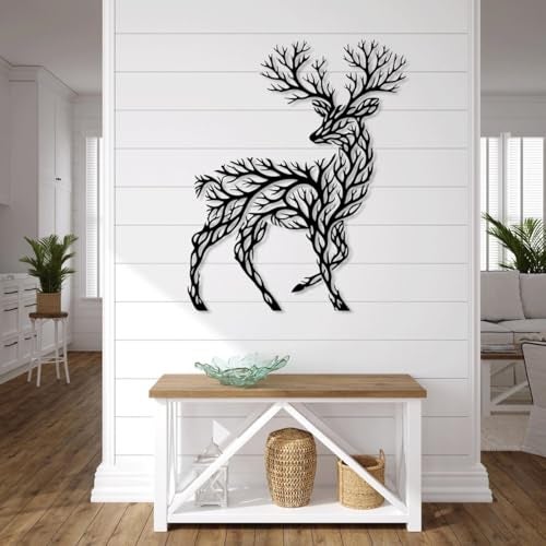 Saifix Metal Wall Art Black Sculptures | Modern Wall Hanging Home Decoration | Living Room, Bedroom & Office Décor (Deer) - Image 1
