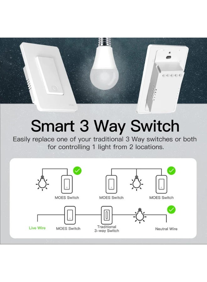مويس مفتاح WiFi ذكي MOES Star Ring 1 Gang – متوافق مع Alexa و Google Assistant – شبكة 2.4GHz – Single Pole و 3-Way – تحكم عن بُعد - Image 3