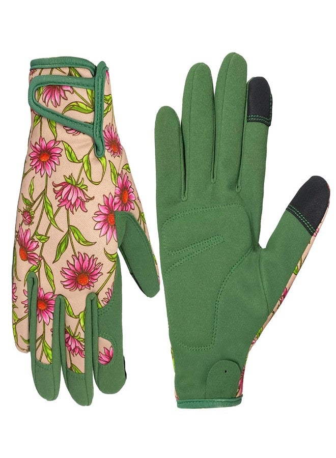 OIZEN Gardening Gloves for Women, Garden Gloves with Touch Screen, Thorn Proof Puncture Resistant Working Gloves, Gardening Gifts for Women (Green with Pink Flowers, Medium) - Image 1