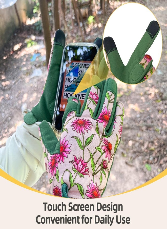 OIZEN Gardening Gloves for Women, Garden Gloves with Touch Screen, Thorn Proof Puncture Resistant Working Gloves, Gardening Gifts for Women (Green with Pink Flowers, Medium) - Image 4