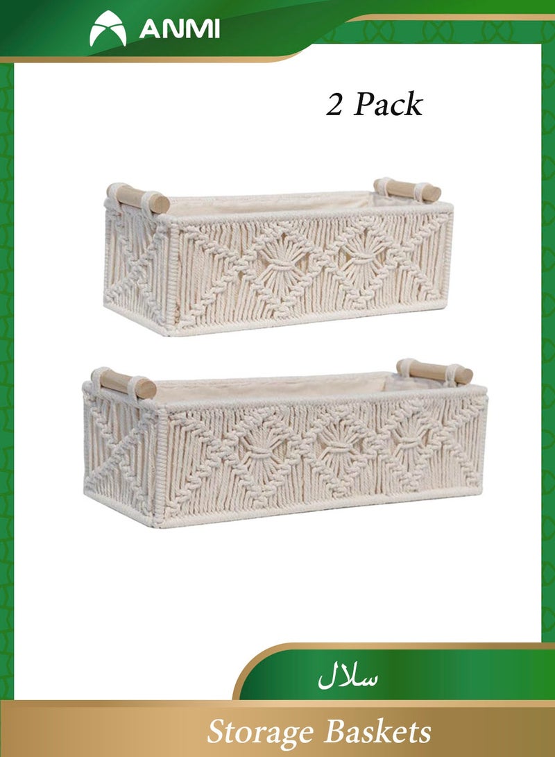 Anmi 2-Piece Handwoven Macrame Storage Baskets with Handles - Decorative Cotton Rope Organizers for Bathroom & Bedroom - Image 1