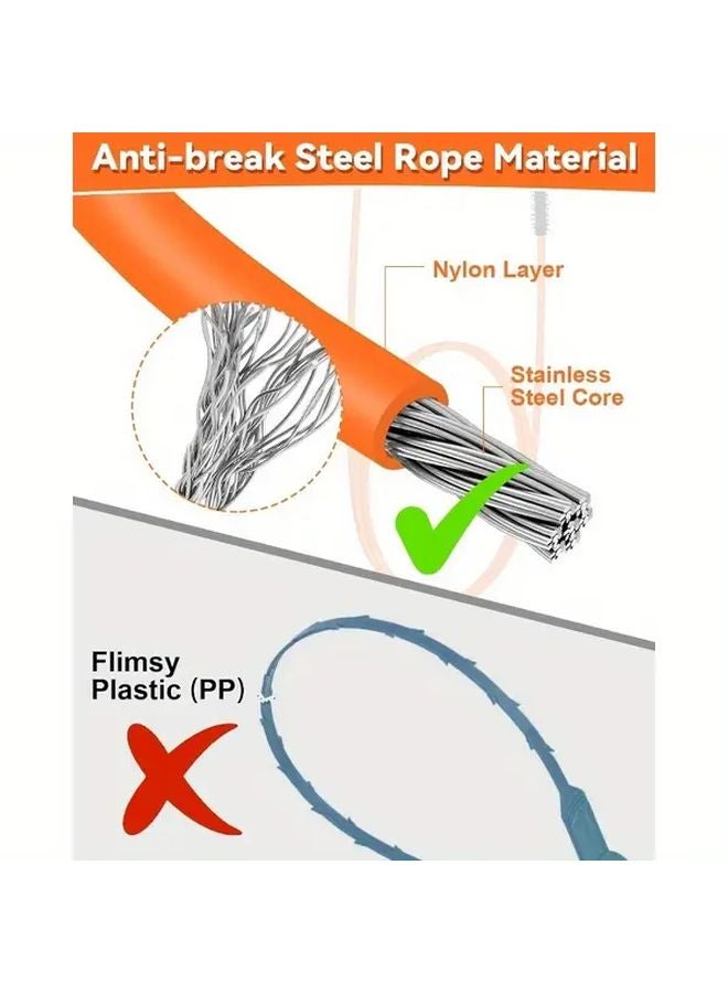 6PCS Orange Flexible Metal Drainage Hair Remover Brush For Sink Tub Pipe - Image 5