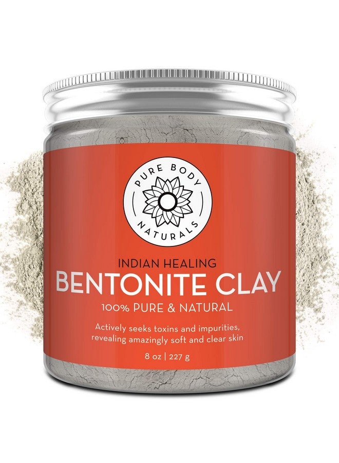 بيور بدي ناتشورالز مسحوق طين البنتونيت لقناع التخلص من السموم للجسم والوجه، طين الشفاء الهندي النقي لتنظيف المسام العميقة وإزالة السموم من الإبط للنساء (8.0 أونصة) - Image 1