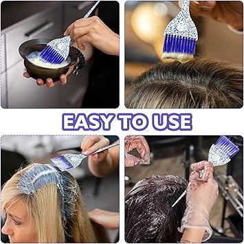 ASTER 6 Pieces Hair Dye Brush Set Hair Color Brush Framar Color Brush Tint Applicator with Colorful Soft Bristles and Glitter Handle for DIY Hair Coloring Salon Hair Dyeing 3 Colors Flat Brush - Image 3