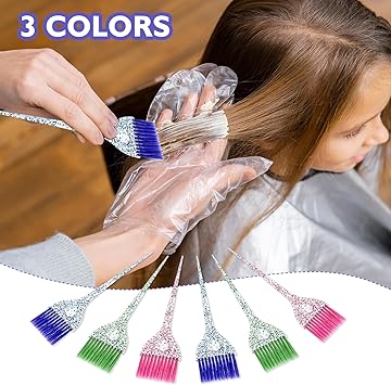 ASTER 6 Pieces Hair Dye Brush Set Hair Color Brush Framar Color Brush Tint Applicator with Colorful Soft Bristles and Glitter Handle for DIY Hair Coloring Salon Hair Dyeing 3 Colors Flat Brush - Image 2