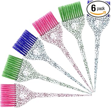 ASTER 6 Pieces Hair Dye Brush Set Hair Color Brush Framar Color Brush Tint Applicator with Colorful Soft Bristles and Glitter Handle for DIY Hair Coloring Salon Hair Dyeing 3 Colors Flat Brush - Image 1