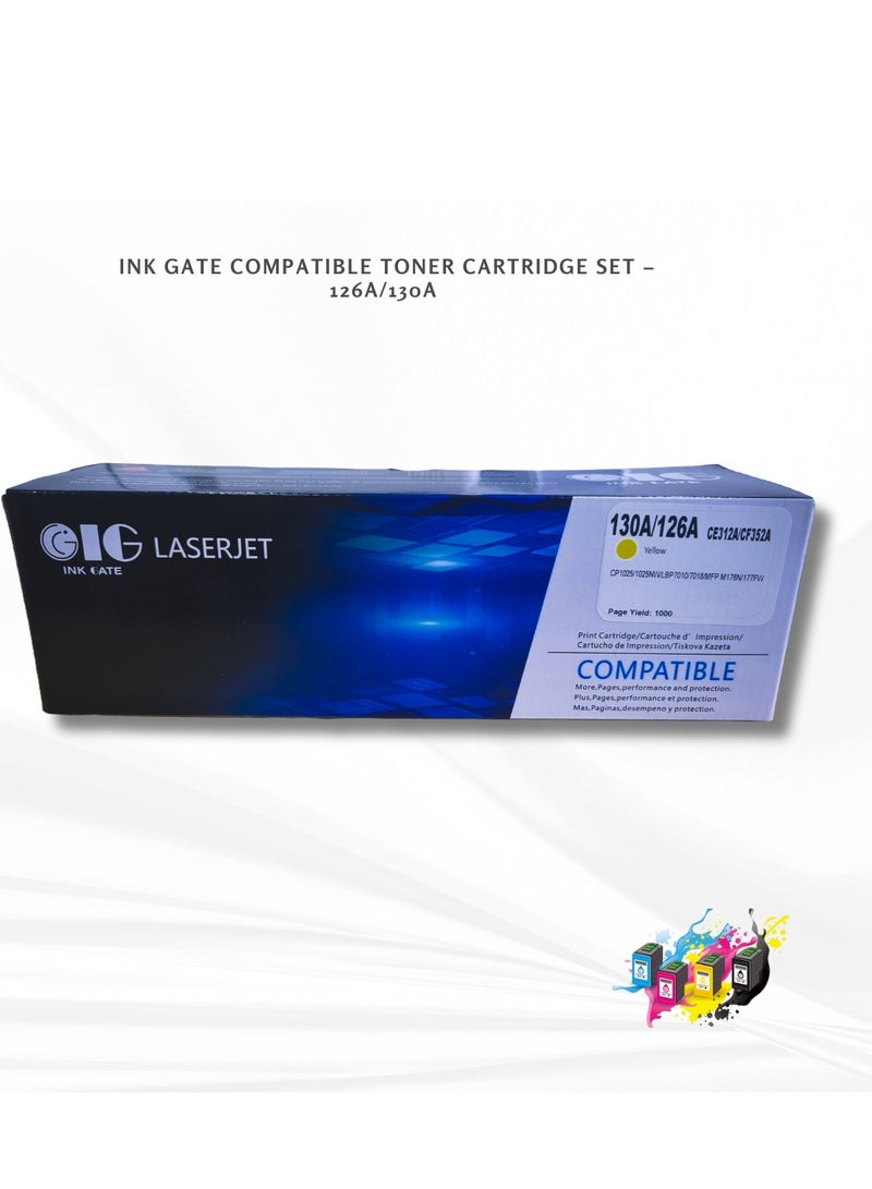 أي جي كارتريدج حبر أصفر متوافق من IG – متوافق مع 130A / 126A / CE312A / CF352A – لطابعات HP CP1025، MFP M176، M177 وCanon LBP7010C، LBP7018C – حتى 1000 صفحة - Image 1
