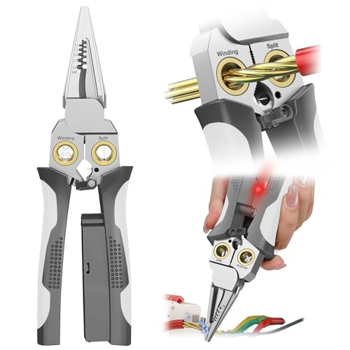 GADO Pro 8-in-1 Wire Stripper/Cutter with Voltage Tester & Dual Alarms - Heavy Duty 12-250V AC/DC Electrical Tester for Hot/Neutral Wires - Electrician, HVAC, Car Repair Tool (Gray) - Image 1