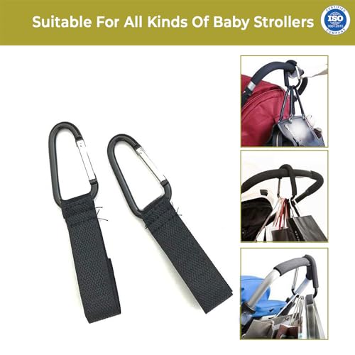 Safe-O-Kid® Strong Metal Non-Slip Buggy/Pram Clips (Pack of 4) – Universal Stroller Hooks for Bag Holder, Durable & Secure - Black - Image 2
