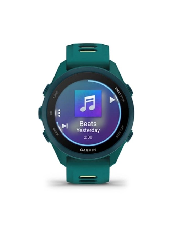 GARMIN Forerunner 170 MUSIC - 43mm - Teal Green/Citron - Up to 10 Days of Battery Life - 1.2” AMOLED Display, Chemically-strengthened glass, Heart Rate Monitor, All day stress monitor, Gps tracking, Music on your Wrist, iOS and Android compatible Teal Green/Citron - Image 2