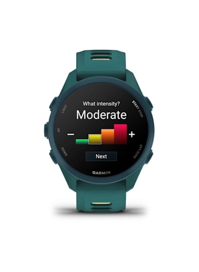 GARMIN Forerunner 170 MUSIC - 43mm - Teal Green/Citron - Up to 10 Days of Battery Life - 1.2” AMOLED Display, Chemically-strengthened glass, Heart Rate Monitor, All day stress monitor, Gps tracking, Music on your Wrist, iOS and Android compatible Teal Green/Citron - Image 4