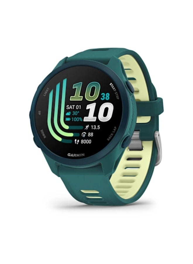 GARMIN Forerunner 170 MUSIC - 43mm - Teal Green/Citron - Up to 10 Days of Battery Life - 1.2” AMOLED Display, Chemically-strengthened glass, Heart Rate Monitor, All day stress monitor, Gps tracking, Music on your Wrist, iOS and Android compatible Teal Green/Citron - Image 1