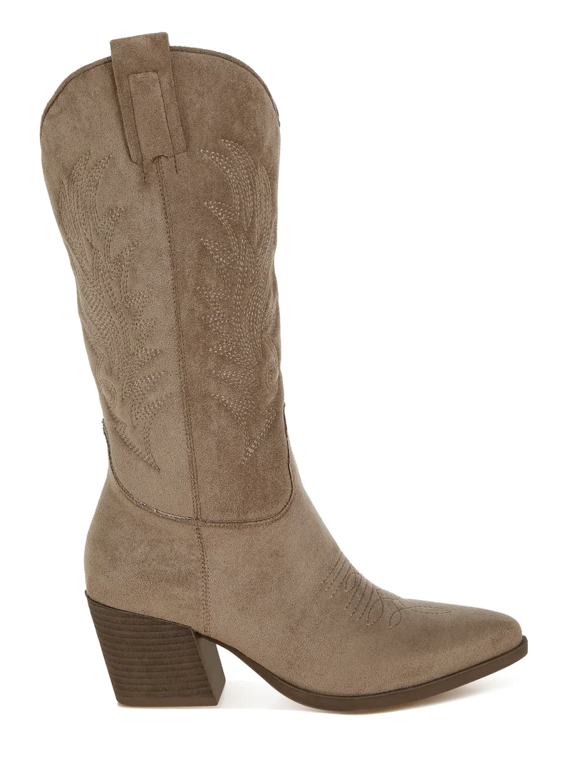 London Rag Microfiber Long Cowboy Boots in Taupe