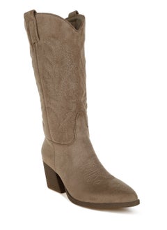 London Rag Microfiber Long Cowboy Boots in Taupe  - Image 2