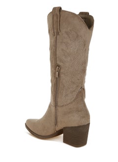 London Rag Microfiber Long Cowboy Boots in Taupe  - Image 3