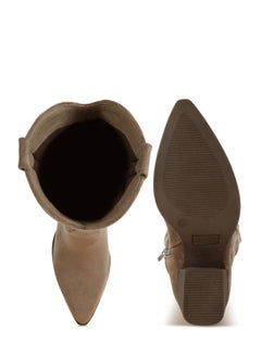 London Rag Microfiber Long Cowboy Boots in Taupe  - Image 4