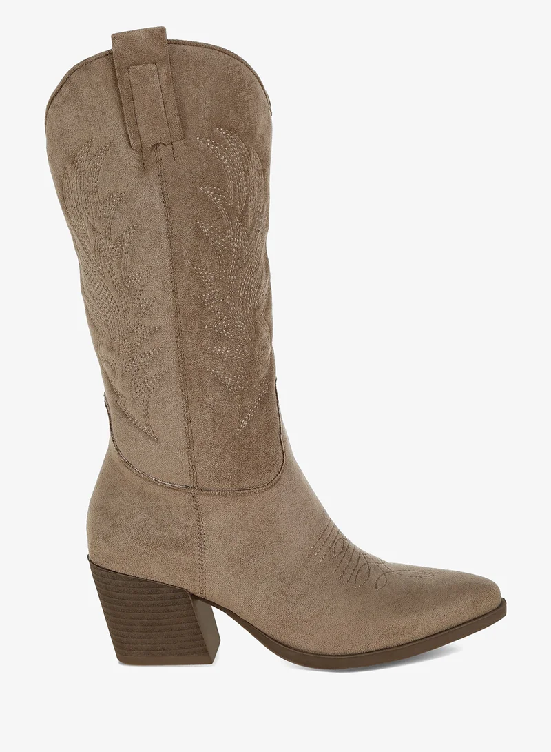 Microfiber Long Cowboy Boots in Taupe