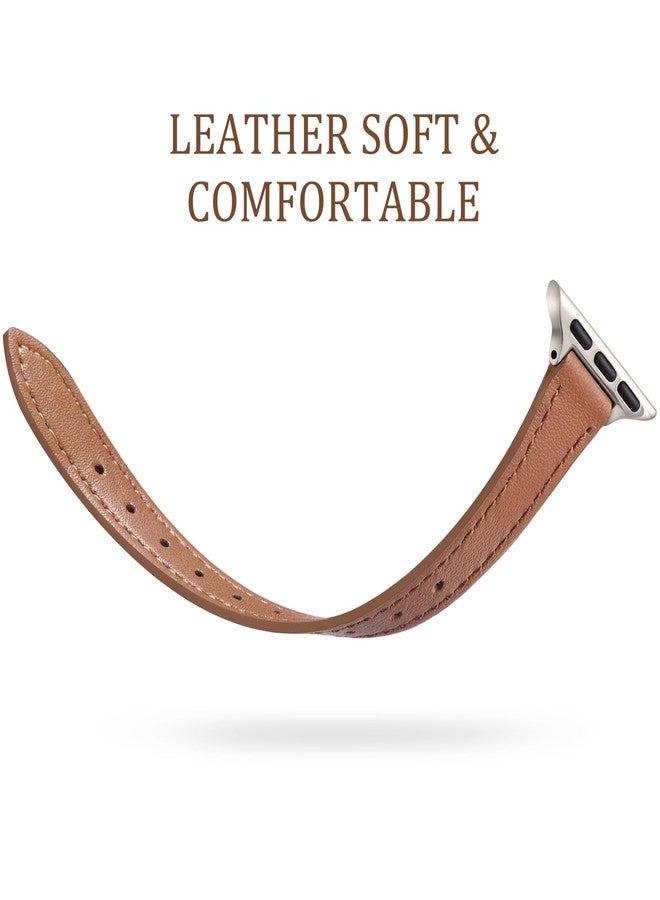Charlam Compatible with Apple Watch Bands for Women 41mm 40mm 38mm 42mm 44mm 45mm 46mm, Top Grain Soft Leather Bands Slim Wristband for iWatch SE, iWatch Series 11 10 9 8 7 6 5 4 3 2 1,Brown/Starlight - Image 3
