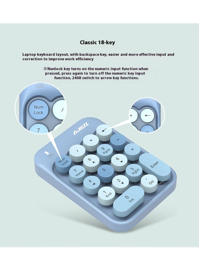 A-jazz AJAZZ AK18 Universal Digital Keypad (with USB receiver), powered by AAA batteries (non-rechargeable). An 18-key mini retro portable keyboard featuring a chocolate-style key mechanism. - Image 3