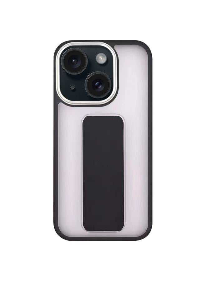 S-TOP Case For iPhone 15 Plus Skin-Feel Plating Wrist Strap Stand Phone Case - Image 1