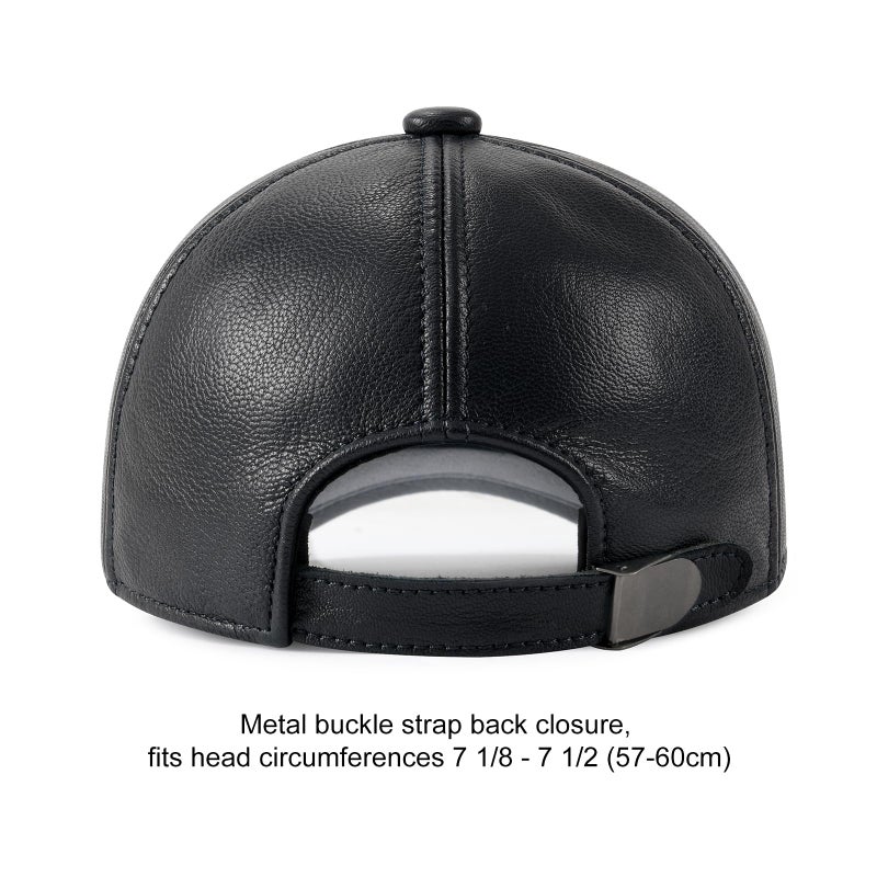 FEINION Men's Leather Hat Adjustable Genuine Leather Baseball Cap (Black) - Image 3