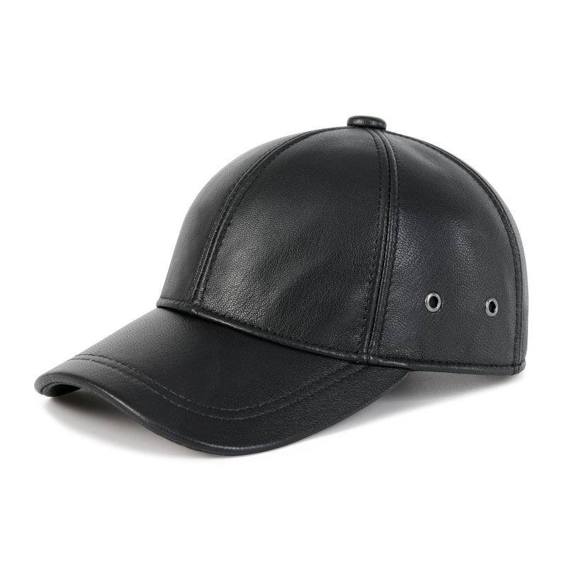 FEINION Men's Leather Hat Adjustable Genuine Leather Baseball Cap (Black) - Image 1
