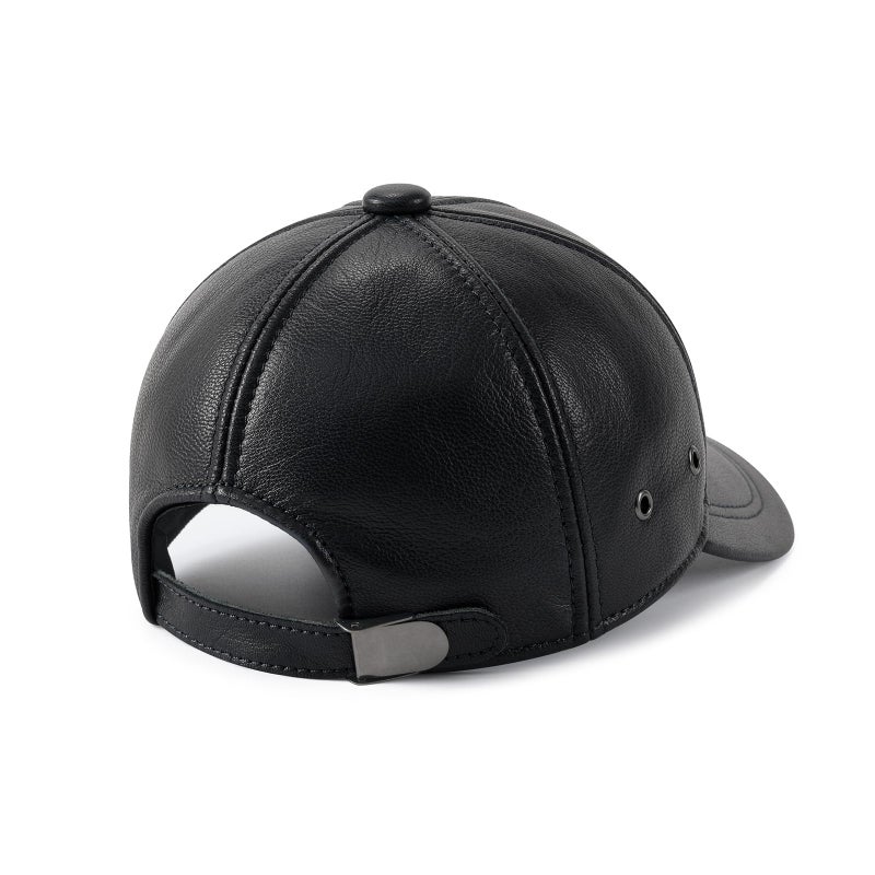 FEINION Men's Leather Hat Adjustable Genuine Leather Baseball Cap (Black) - Image 5