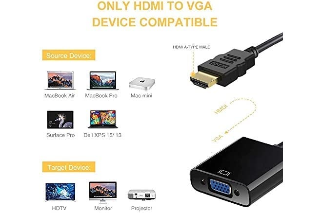 Piplus محول HDMI إلى VGA من Pi+® (®) مع طلاء ذهبي (ذكر إلى أنثى) للكمبيوتر، سطح المكتب، اللابتوب، الكمبيوتر الشخصي، الشاشة، البروجيكتور، HDTV، Chromebook، Raspberry Pi، Roku، Xbox والمزيد - أسود - Image 3