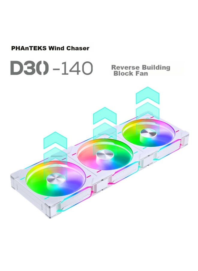 Phanteks D30 14cm White Reverse Building Block Fan With Argb Lighting, Case Cooling Fan - Image 1