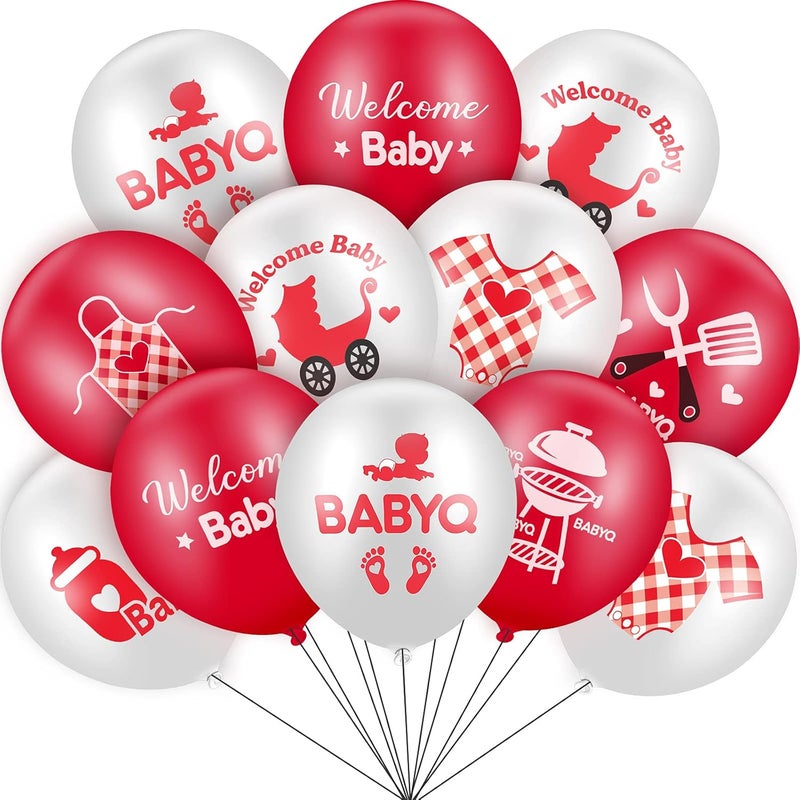 Jerify 56 Pieces 12 Inch Baby Q Latex Balloons for Shower Party Supplies Set for Summer BBQ Picnic Birthday Red - Image 1
