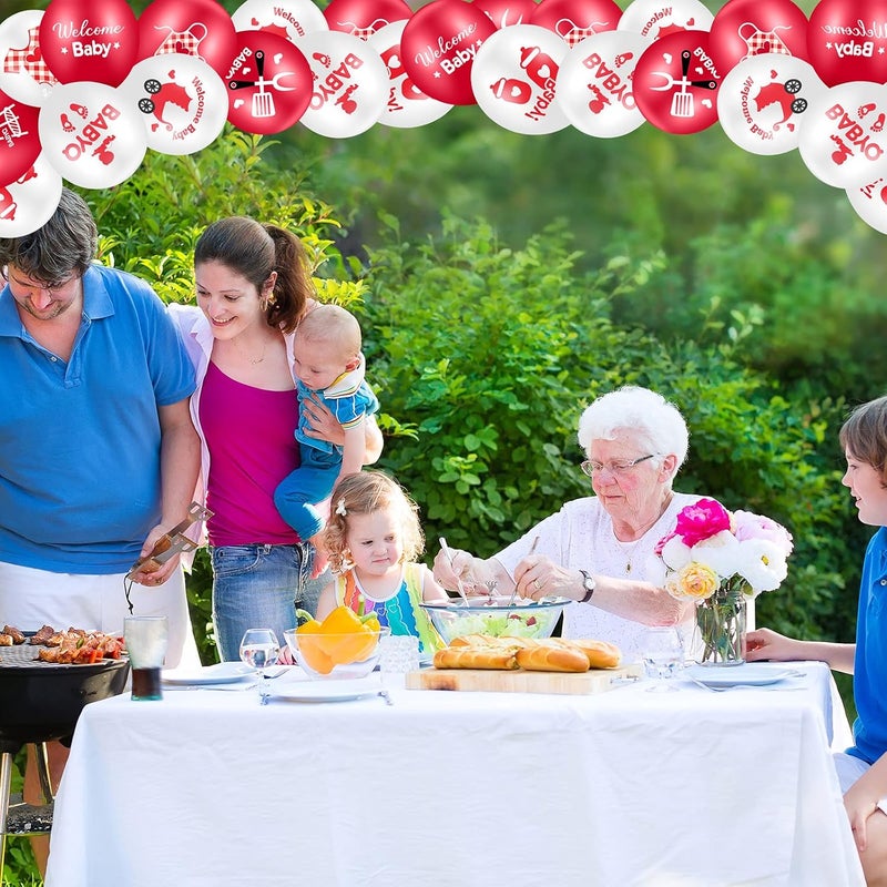 Jerify 56 Pieces 12 Inch Baby Q Latex Balloons for Shower Party Supplies Set for Summer BBQ Picnic Birthday Red - Image 4