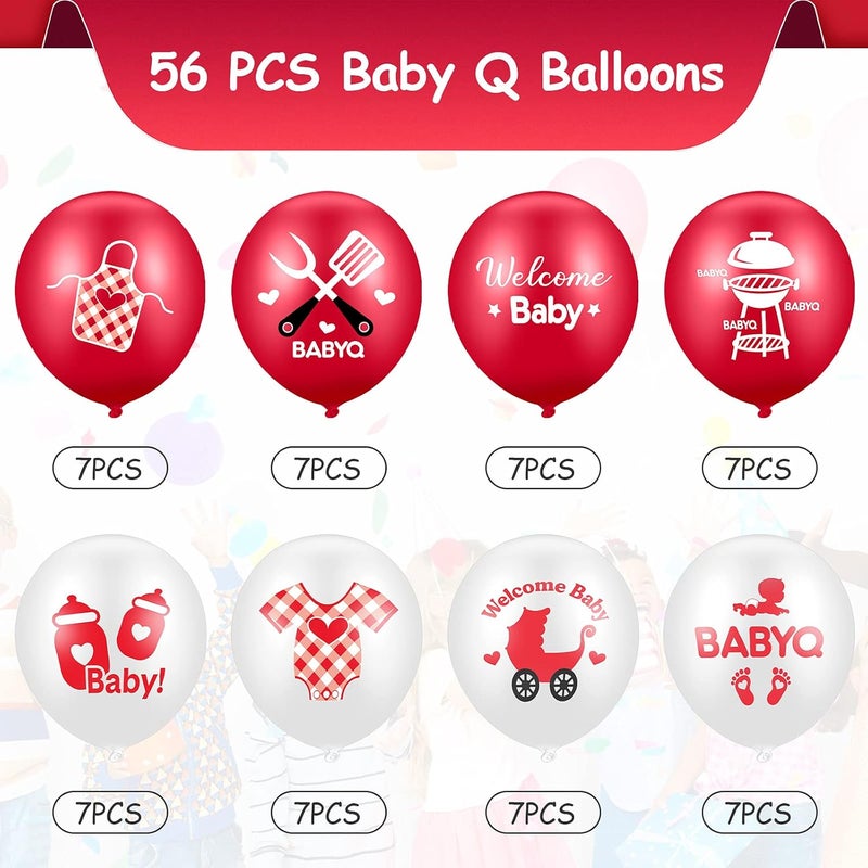 Jerify 56 Pieces 12 Inch Baby Q Latex Balloons for Shower Party Supplies Set for Summer BBQ Picnic Birthday Red - Image 3