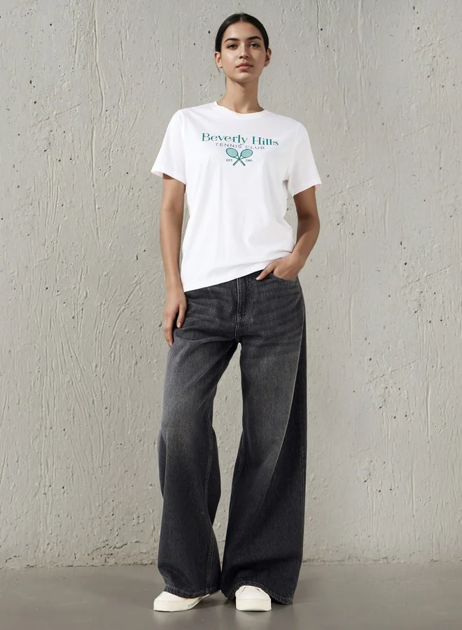 Splash FAV Regular Fit T-shirt with Beverly Hills Varsity Print Cotton