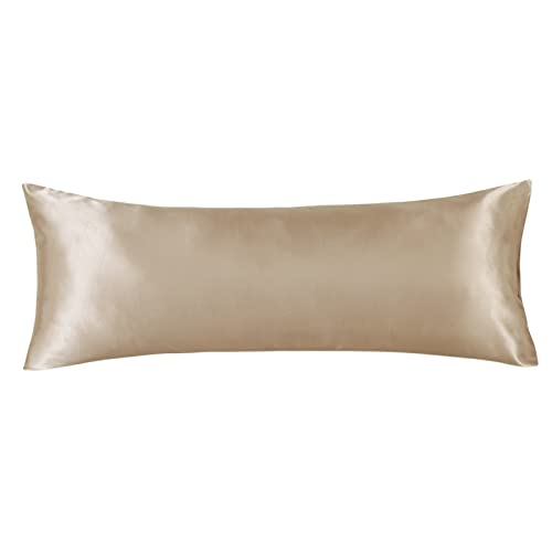 LCBD Satin Body Pillow Case for Hair and Skin, Taupe Silk Satin Body Pillowcase Cover, 20x54 Body Cooling Pillow Cover with Envelope Closure - Image 1