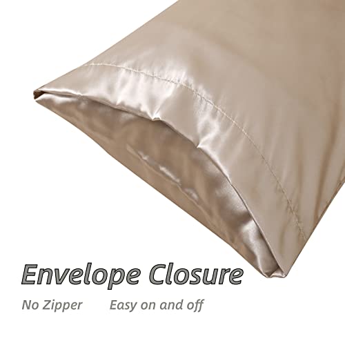 LCBD Satin Body Pillow Case for Hair and Skin, Taupe Silk Satin Body Pillowcase Cover, 20x54 Body Cooling Pillow Cover with Envelope Closure - Image 4