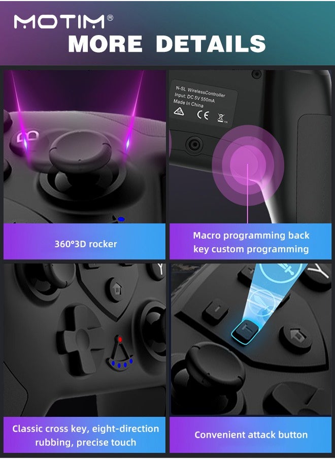 6-Axis Handle Controllers for Nintendo Switch Pro, Wireless Bluetooth Wake-up Function for Switch Lite Switch, OLED Switch Remote Gamepad, Gyro Axis Programmable