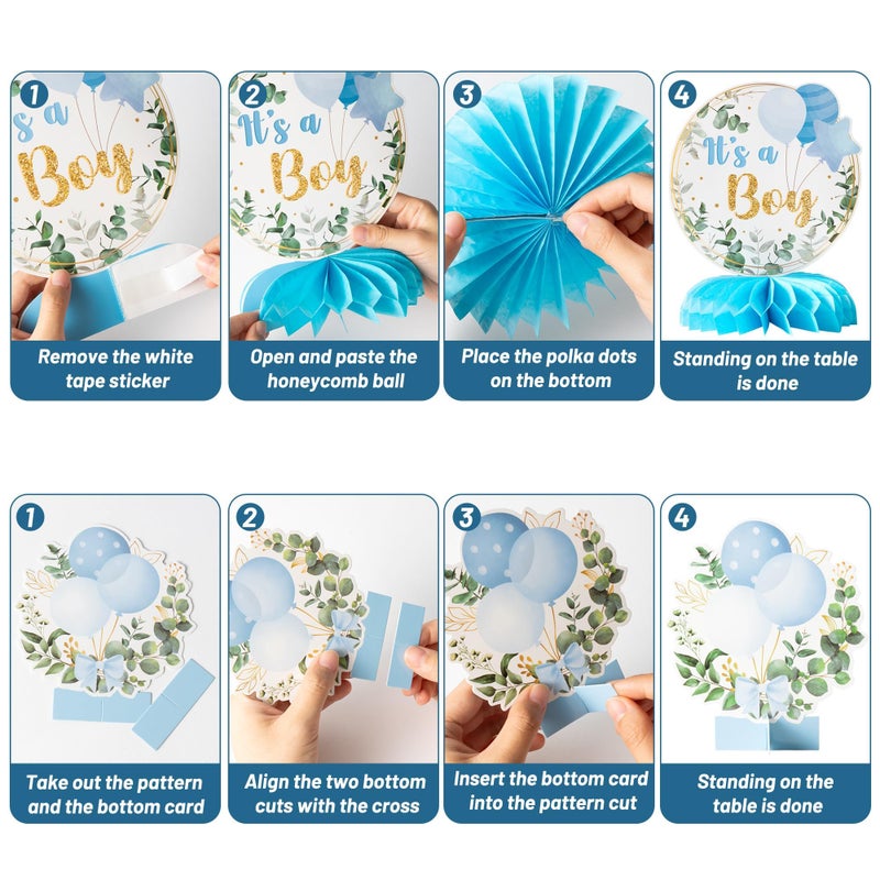 ANGOLIO 12Pcs It's a Boy Baby Shower Honeycomb Centerpieces Watercolor Blue Baby Shower Party Honeycomb Centerpieces Boy Baptism Decorations for Table Gender Reveal Baptism 1th Birthday Party Supplies - Image 3