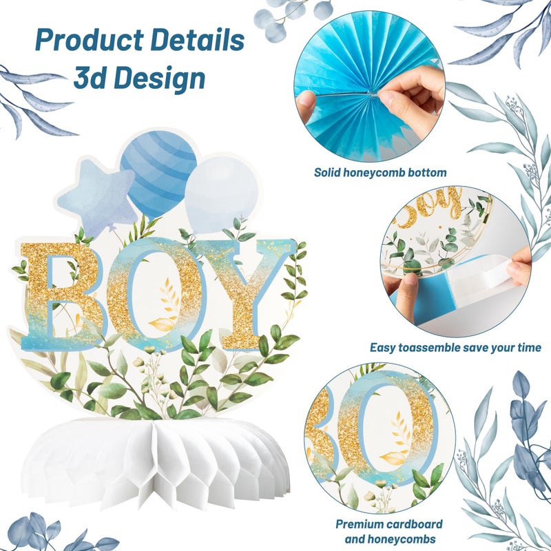 ANGOLIO 12Pcs It's a Boy Baby Shower Honeycomb Centerpieces Watercolor Blue Baby Shower Party Honeycomb Centerpieces Boy Baptism Decorations for Table Gender Reveal Baptism 1th Birthday Party Supplies - Image 4