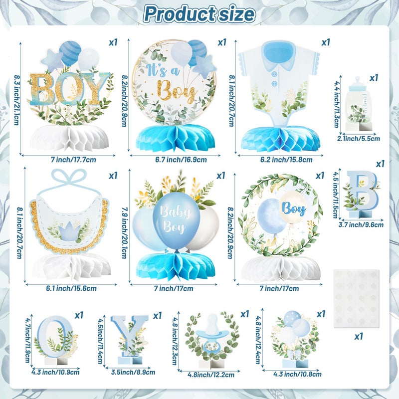 ANGOLIO 12Pcs It's a Boy Baby Shower Honeycomb Centerpieces Watercolor Blue Baby Shower Party Honeycomb Centerpieces Boy Baptism Decorations for Table Gender Reveal Baptism 1th Birthday Party Supplies - Image 2