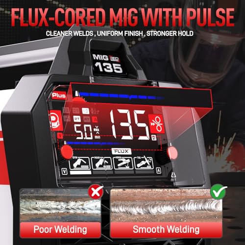ANDELI 135A MIG Welder 110V/220V, 4-in-1 PULSE Flux Core MIG/Lift Tig/Stick Gasless MIG Welding Machine with Synergy，Large LED Display,2T/4T Full Kit (Bonus Welding Helmet & Gloves) - Image 2