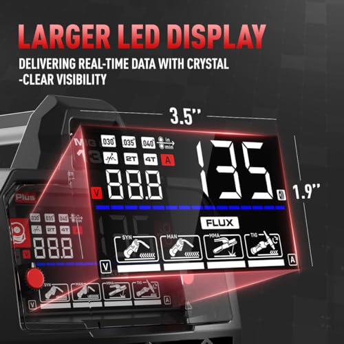 ANDELI 135A MIG Welder 110V/220V, 4-in-1 PULSE Flux Core MIG/Lift Tig/Stick Gasless MIG Welding Machine with Synergy，Large LED Display,2T/4T Full Kit (Bonus Welding Helmet & Gloves) - Image 5